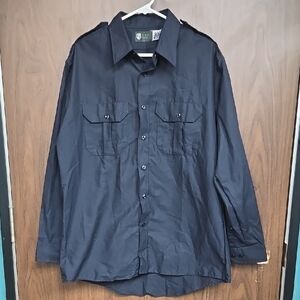 Horace Small Size L Navy Blue Casual Button Down Shirt with Epaulets